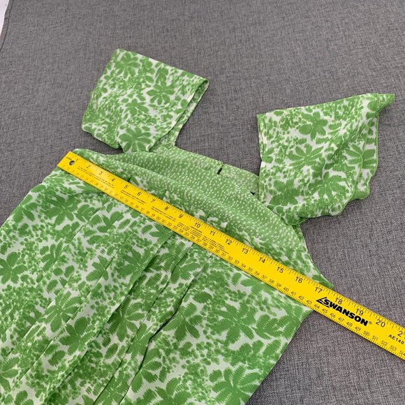 APT 9 Beautiful Green‎ Floral Blouse Small Pleated Off Shoulder Cute Bow Tie - Picture 7 of 12